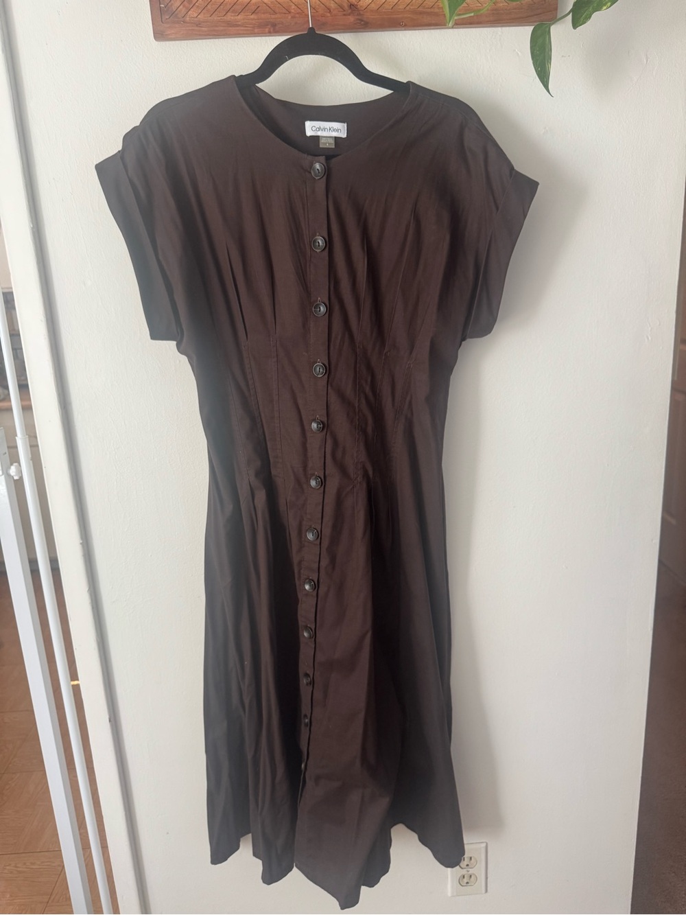 Calvin Klein Dark Brown Button-Front Midi Dress